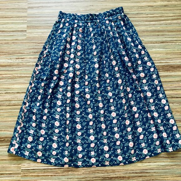 Heritage House Blue Floral Maxi Skirt Pleated Vintage 80s Made in Canada - Picture 2 of 5